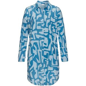 Lichtblauw/Blauw Gedessineerd - Nachthemd - Grafische Print - Lange Mouwen