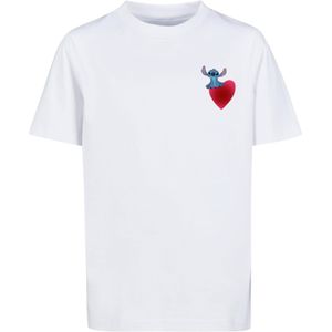 ABSOLUTE CULT Shirt 'Lilo And Stitch - Sitting On Heart'  smoky blue / rood / wit