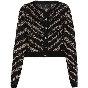 faina Gebreid vest  beige / goud / zwart