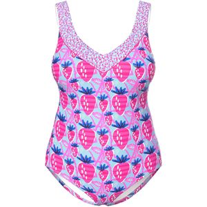 Ulla Popken Badpak  aqua / lichtroze / wit