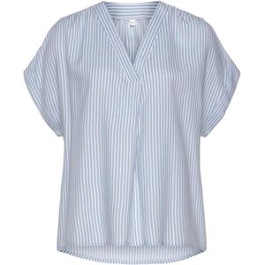 Damesblouse - Lichtblauw/Wit Gestreept - Casual - Diepe V-hals - Korte Mouwen