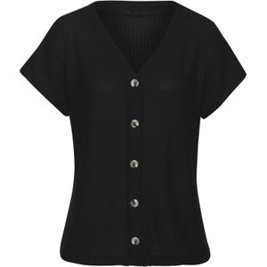 Zwart - Longsleeve - Piquékwaliteit - V-hals - Korte Mouwen