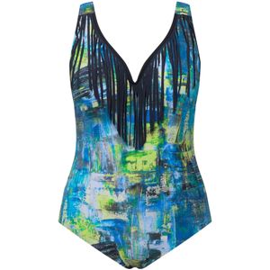 Ulla Popken Badpak  turquoise / lichtgroen / zwart