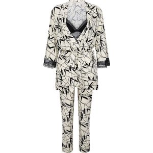 Goldenbay Pyjama ' Kimono, Bralet & Pants Petunia '  zwart / offwhite