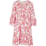 Apricot - Jurk - Pink - Trompetmouwen - V-hals - Bloemenprint - Knielengte - Aansluitende Pasvorm - Driekwart Mouw