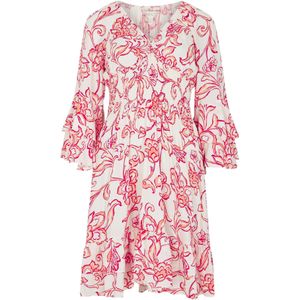 Apricot - Jurk - Pink - Trompetmouwen - V-hals - Bloemenprint - Knielengte - Aansluitende Pasvorm - Driekwart Mouw