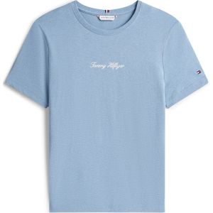 Tommy Hilfiger - Classic Script Reg SS Tee - T-shirt - Blauw - Katoen