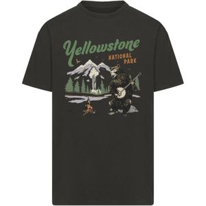 F4NT4STIC Shirt 'US National Parks Yellowstone Bear Playing Banjo'  gemengde kleuren / zwart