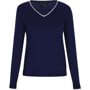 DreiMaster - Klassik - Trui - Navy / Wit - V-hals - Lange Mouw