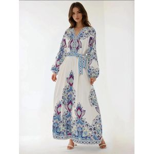 Hiccup Avondjurk  lichtblauw / pasteelgeel / bessen / wit