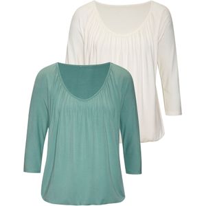 Lascana - Shirt - Mint/Crème - Set van 2 - 3/4 Mouwen - V-hals