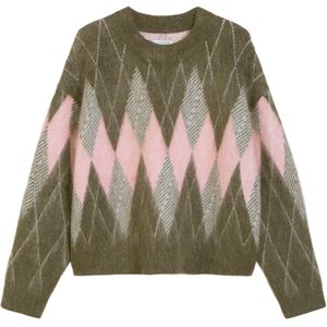 Marc O'Polo - Preppy - Gebreide Trui - Olijfgroen / Oudroze / Wit