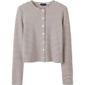 Gestreept Vest - Korte Mouwen - O-hals - Knoopsluiting - Kort