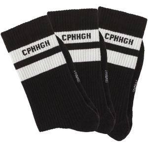 Copenhagen Studios - Sportsokken - Zwart - Set van 3 Paar - Volle Frotté met Strepenpatroon