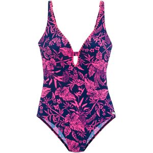 Venice Beach - Badpak Kensi - Marine/Pink Gedessineerd - Diepe V-halsuitsnede