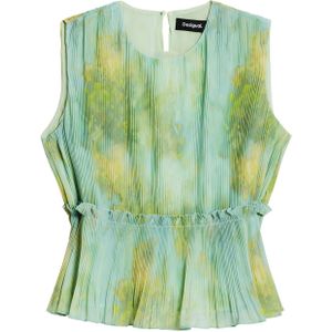 Blouse - Mouwloos - Geplooide Ruches - Vervaagd Bloemenpatroon