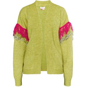 IZIA Gebreid vest 'Hoona'  lichtgrijs / limoen / fuchsia