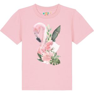 watabout.kids Shirt 'Flamingo Mit Blumen'  olijfgroen / rosa / zwart / wit