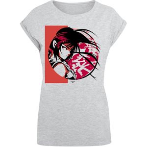 F4NT4STIC Shirt 'Manga Girl Japan'  grijs / bloedrood / zwart