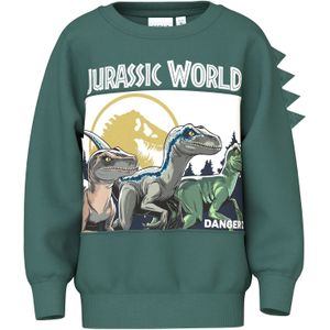 NAME IT Sweatshirt 'NMMOSWALD JURASSIC'  geel / grijs / smaragd / wit