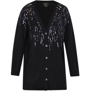 faina Gebreid vest  donkerblauw / donkerlila / zwart / zilver