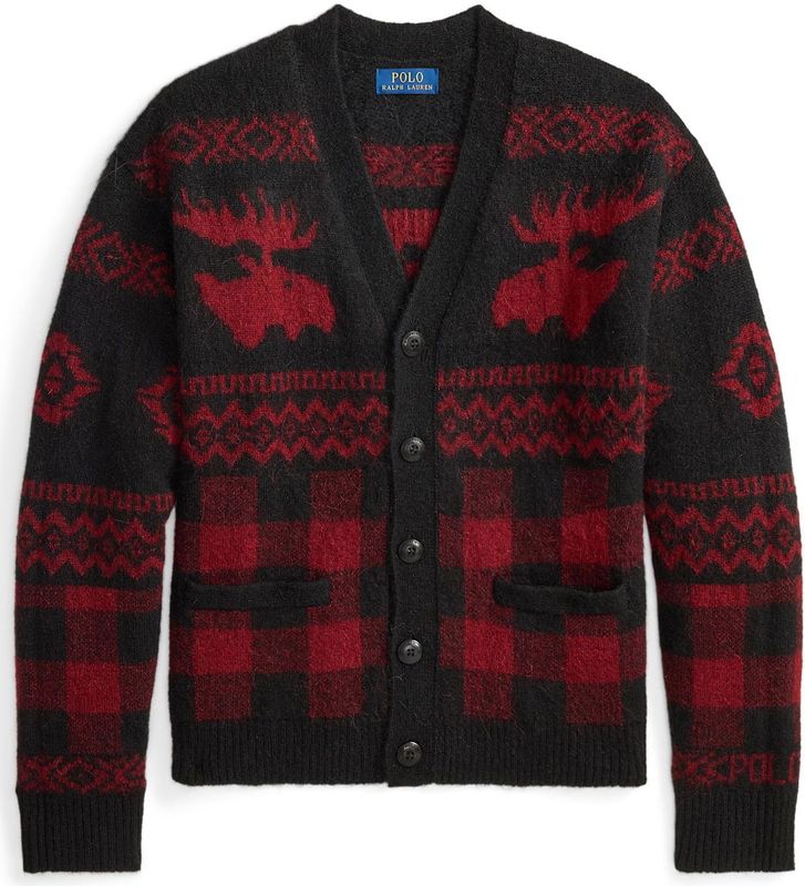 Polo Ralph Lauren - Gebreid Vest - Donkerrood / Zwart Gemêleerd - Lange Mouw