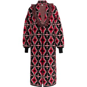 IZIA Gebreide mantel  rood / zwart / wit
