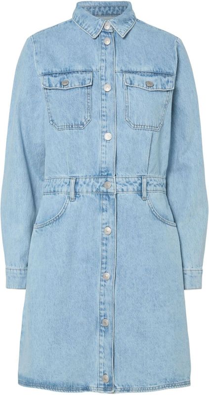 Pctasha - Denim Jurk - Spijkerjurk - Knielengte - Lange Mouwen