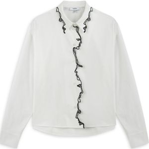 Twist Blouse ' Relaxed fit Contrast Embroidered '  ecru / zwart