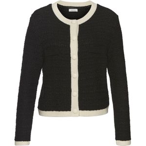 Zwart Crème - Vest - Knoopsluiting - Lange Mouwen - Casual-Chic