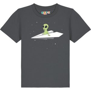 watabout.kids Shirt 'Alien On A Paper Plane'  antraciet / lichtgrijs / groen