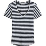 Marc O'Polo - Shirt - Marine/Wit - V-hals - Slanke Pasvorm - Kwartmouw