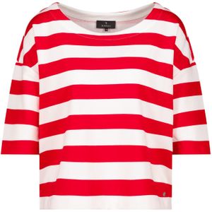monari - Shirt - Rood/Wit - Gestreept - Halve Mouw