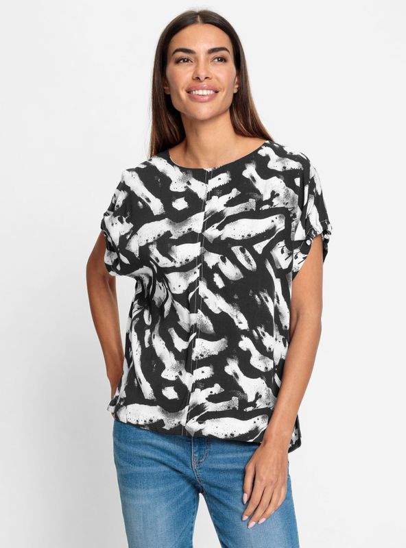 Ecru/Zwart Gedessineerde Blouse - 100% Viscose