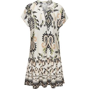 Zand/Kaki - Blousejurk - All-over Print - Korte Mouwen - V-hals