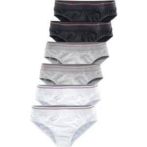 H.I.S - Bikinibroekje - Grijs mêlee/Wit/Zwart - Set van 6 - Katoenen kruisje