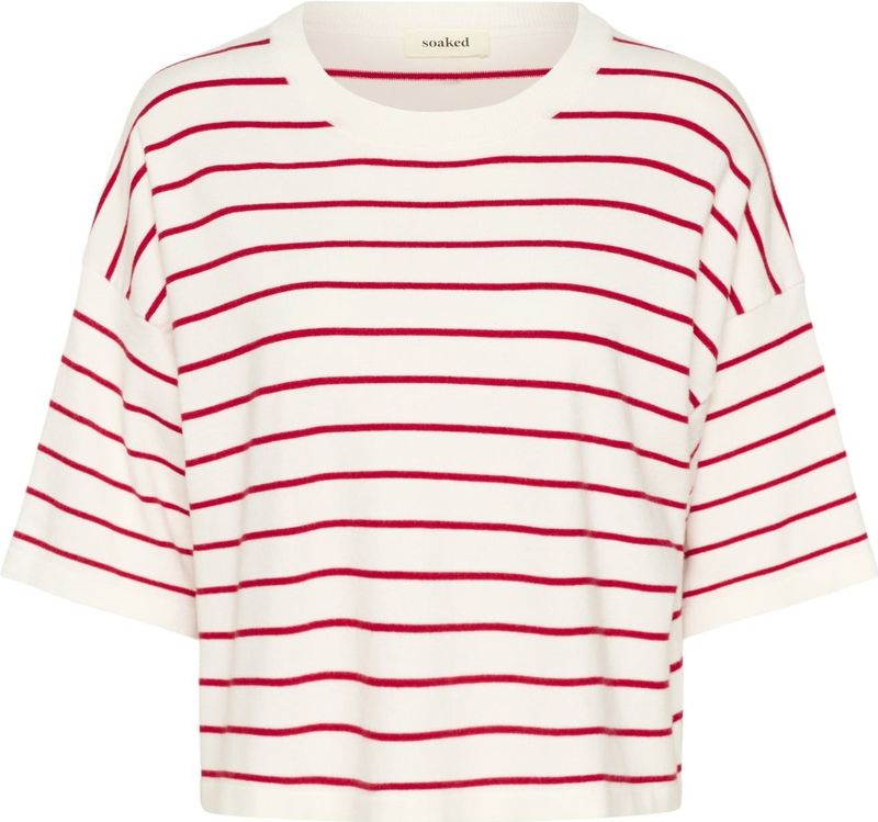 SOAKED IN LUXURY - SLSpina - Trui - Bloedrood/Wit - Geribbelde Kraag - Losse Pasvorm