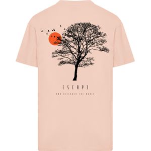 F4NT4STIC Shirt 'Escape Discover the World Tree Birds'  oranje / oudroze / zwart
