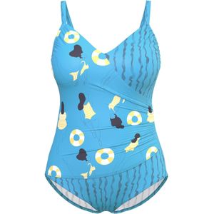Ulla Popken Badpak  turquoise / geel / wit