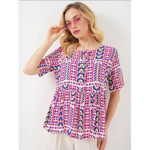 Bigdart Blouse  blauw / lichtgroen / magenta / wit