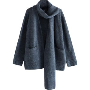 Next - Gebreid Vest - Navy - Sjaalkraag - Lange Mouw