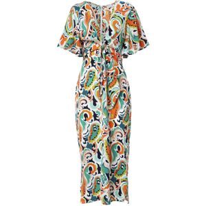 Influencer Jurk  smaragd / oranje / zwart / wit