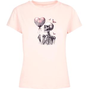 F4NT4STIC Shirt 'Skelett hält Herzballon'  grijs / oudroze / pastelroze / wit