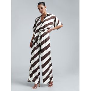 BWLDR Broek 'BARCELONA'  chocoladebruin / wit