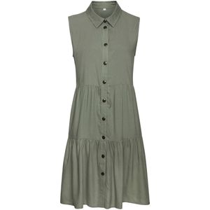 Blousejurk - Kaki - Geweven Viscose - Knoopsluiting en Overhemdkraag
