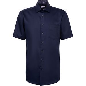 Seidensticker - Businessoverhemd - Donkerblauw - Regular Korte Mouwen Kentkraag Uni