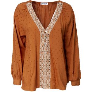 Influencer Blouse  cognac / wit