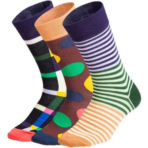 DillySocks Sokken 'Geo Trio'  groen / lila / lichtoranje