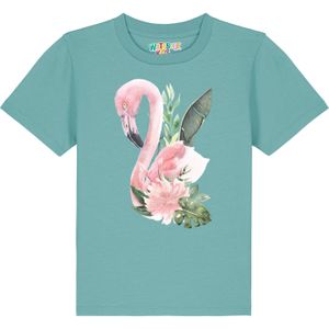watabout.kids Shirt 'Flamingo mit Blumen'  turquoise / grijs / olijfgroen / rosa