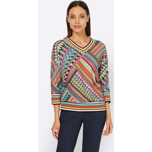 Smaragdgroen-Pink Gedessineerd - Longsleeve - 95% Polyester - 3/4 Mouwen